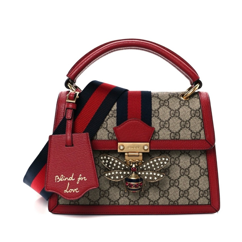 Gucci Red Trim GG Supreme Satchel with Bee Accent